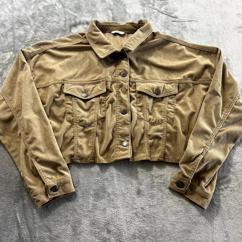EditHer Womens XL Corduroy Button Up Cropped Jacket Beige Tan Brown 90s